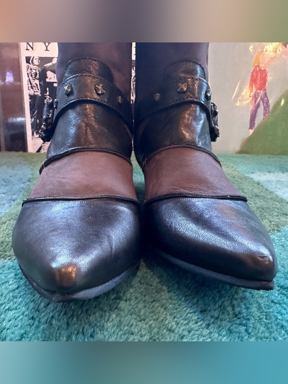 Fluevog LIKE NEW Truth Spencer chocolate brown skull buckle mid-calf boot - 7 - Picture 6 of 16